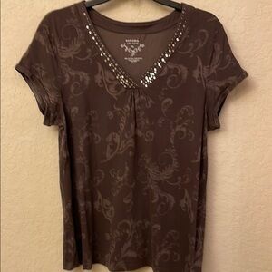 Sonoma Brown Embellished Short Sleeve Tee